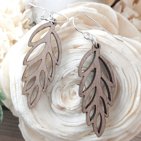 Walnut Open Leaf Sterling Earrings